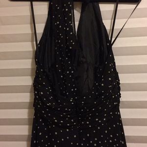 Black w/white polka dots halter maxi dress